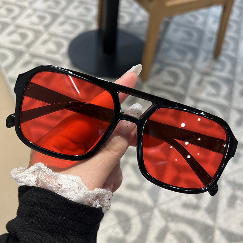 Candy Color Double Bridge Square Frame Sunglasses